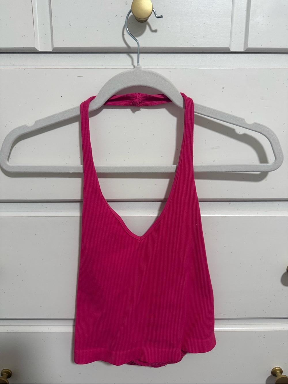 Nikibiki Hot Pink Ribbed Halter Tank Top